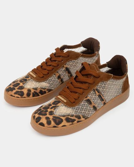 Tenis Casual Animal Print Multitextura Café