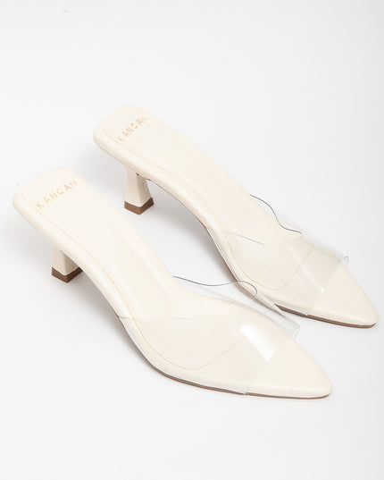 Sandalia mule de tacón medio con transparencias