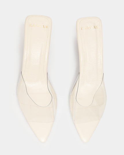 Sandalia mule de tacón medio con transparencias