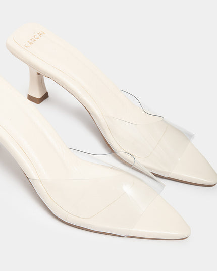 Sandalia mule de tacón medio con transparencias