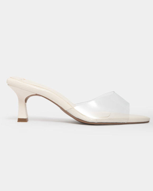 Sandalia mule de tacón medio con transparencias