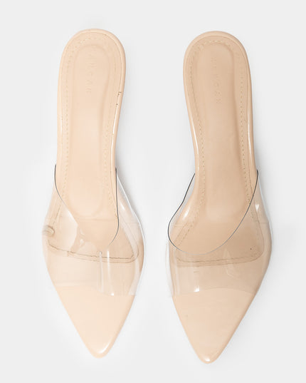 Sandalia mule de tacón medio con transparencias