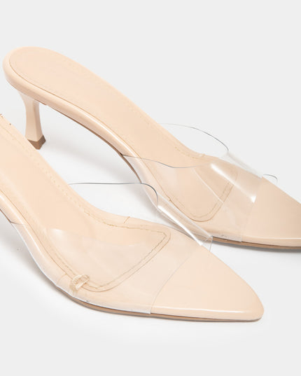 Sandalia mule de tacón medio con transparencias