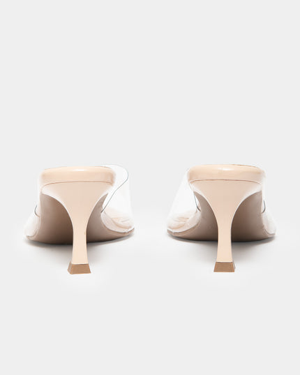 Sandalia mule de tacón medio con transparencias