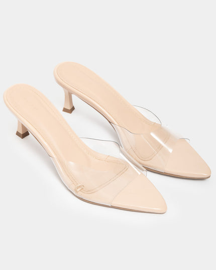Sandalia mule de tacón medio con transparencias