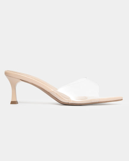 Sandalia mule de tacón medio con transparencias