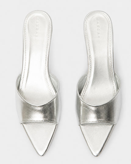 Sandalia mule de tacon medio plateada