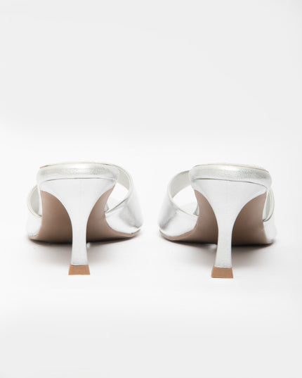 Sandalia mule de tacon medio plateada