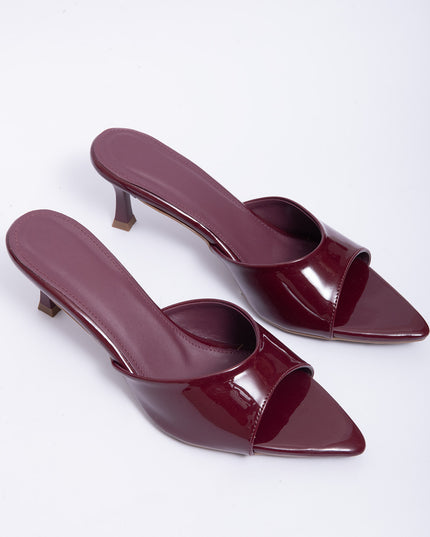 Sandalia mule de tacon bajo burgandy