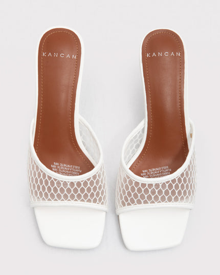 Sandalia tacón medio con detalle mesh blanco