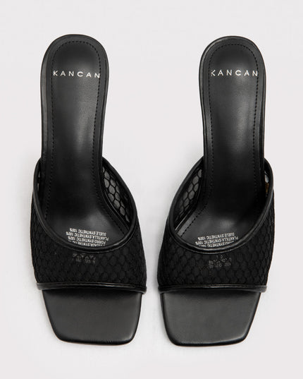 Sandalia tacón medio con detalle mesh negro