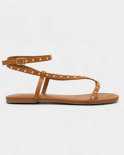 Sandalia plana con taches camel