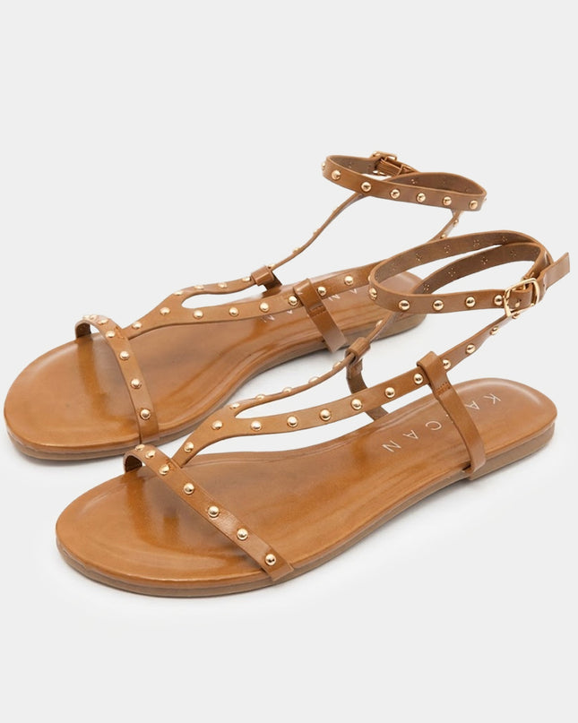 Sandalia plana con taches camel
