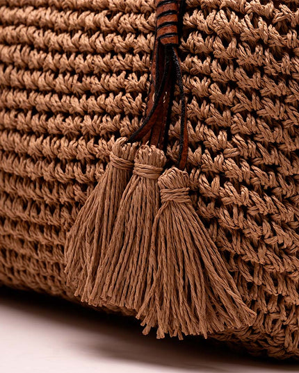 Bolso tote tejido  con asas en cuero sintético