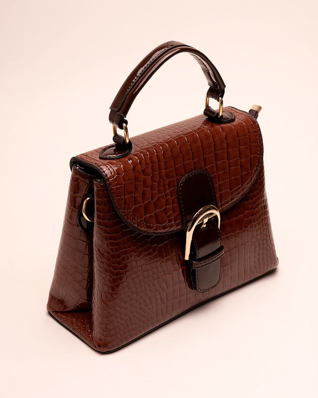 Bolso estructurado efecto charol cafe