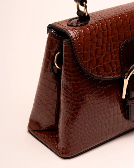 Bolso estructurado efecto charol cafe