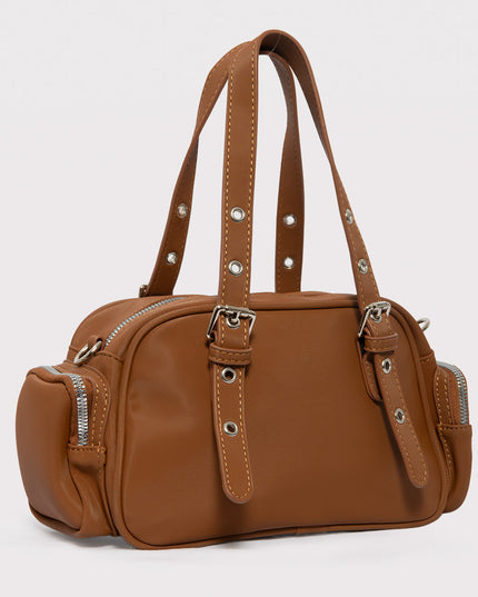 Bolso de Mano Estructurado Camel con Bolsillos Laterales