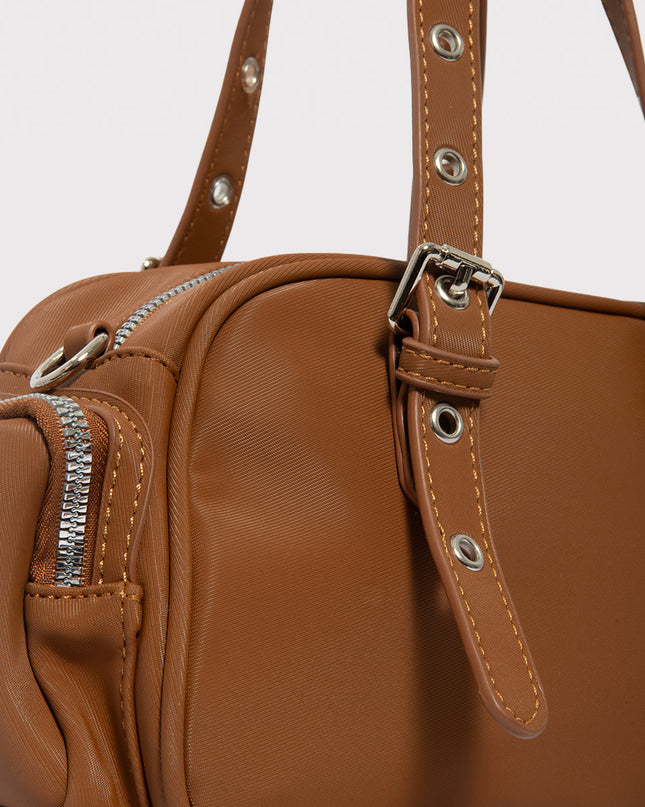 Bolso de Mano Estructurado Camel con Bolsillos Laterales