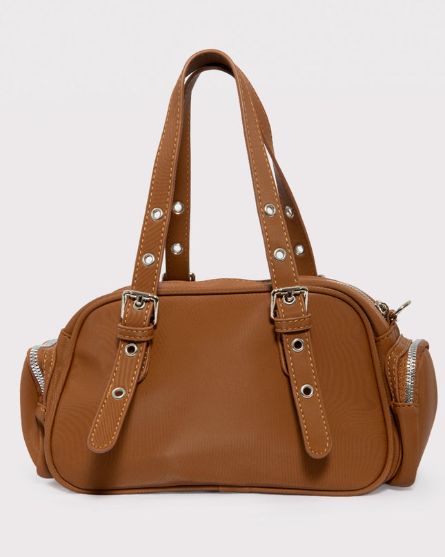 Bolso de Mano Estructurado Camel con Bolsillos Laterales