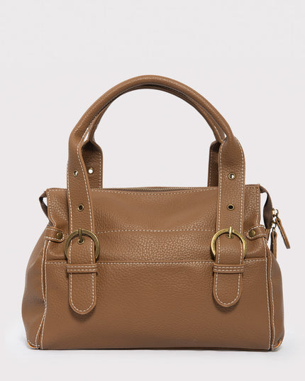 Bolso de Mano Texturizado Cafe con Hebillas