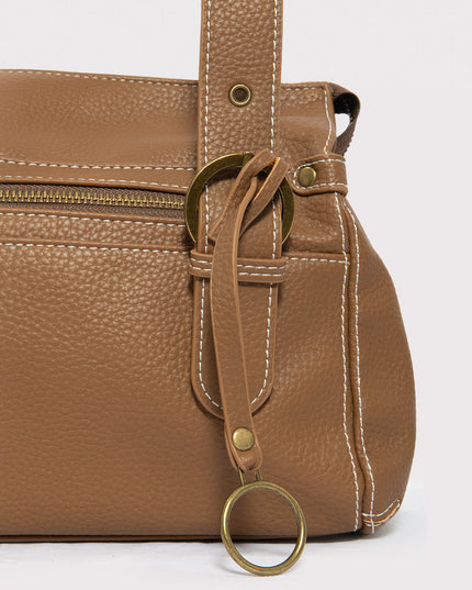 Bolso de Mano Texturizado Cafe con Hebillas