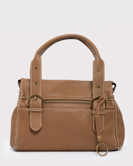 Bolso de Mano Texturizado Cafe con Hebillas