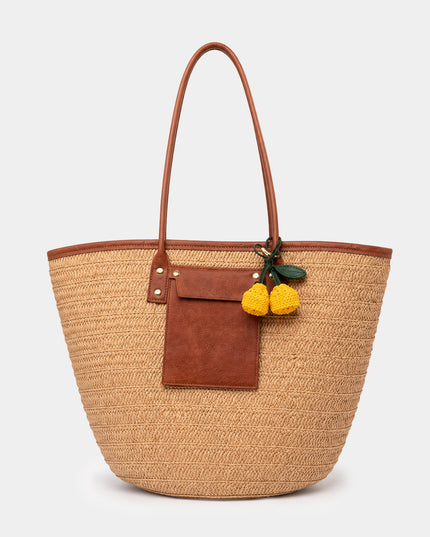 Bolso tote playero tejido tipo rafia con bolsillo frontal