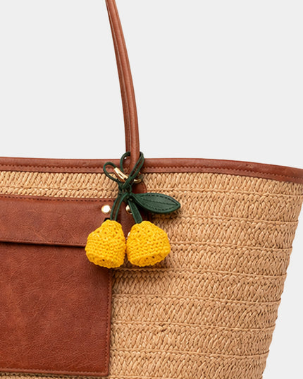 Bolso tote playero tejido tipo rafia con bolsillo frontal