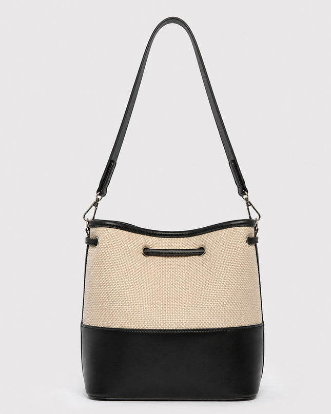 Bolso Bucket Combinado en Lona y Efecto Cuero negro