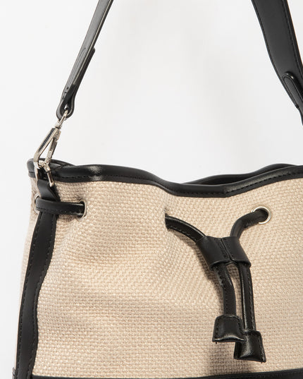 Bolso Bucket Combinado en Lona y Efecto Cuero negro