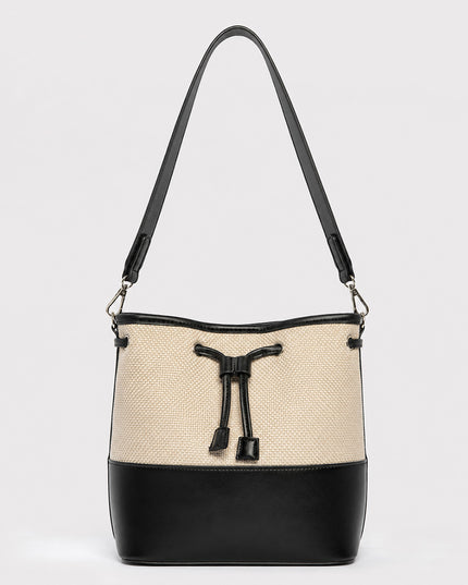 Bolso Bucket Combinado en Lona y Efecto Cuero negro