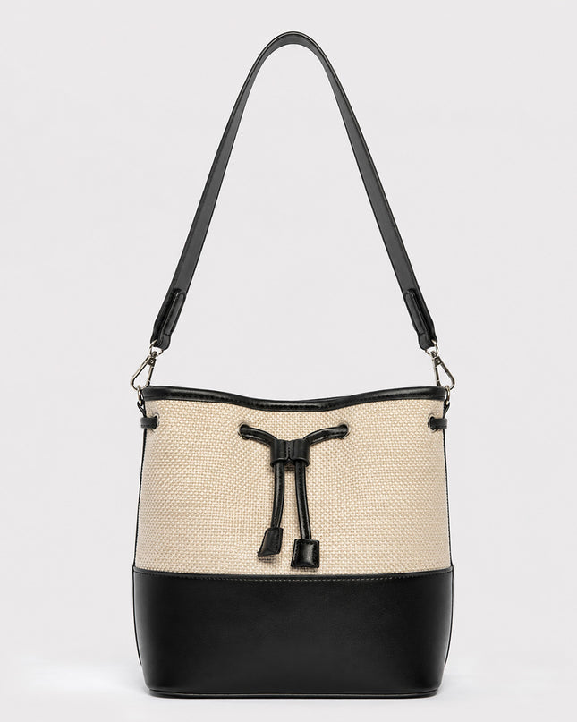 Bolso Bucket Combinado en Lona y Efecto Cuero negro