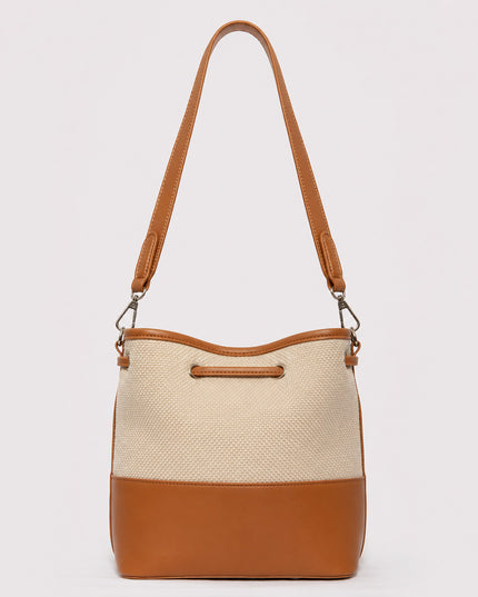 Bolso Bucket Combinado en Lona y Efecto Cuero
