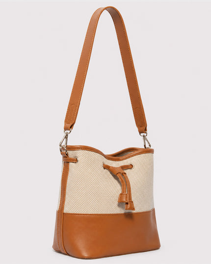 Bolso Bucket Combinado en Lona y Efecto Cuero