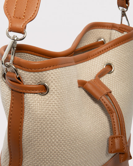 Bolso Bucket Combinado en Lona y Efecto Cuero