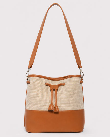 Bolso Bucket Combinado en Lona y Efecto Cuero