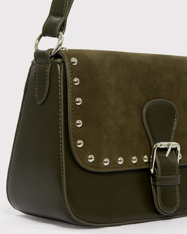 Bolso Hombro con taches metálicos verde oliva