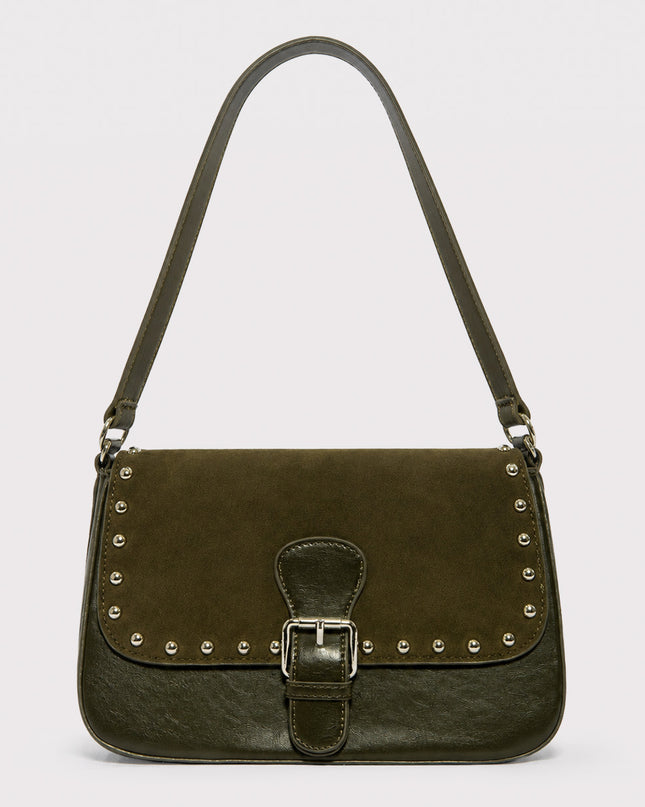 Bolso Hombro con taches metálicos verde oliva