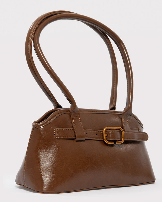 Bolso de Hombro Estilo Baguette con Hebilla Frontal