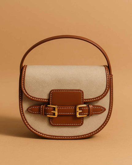 Bolso Beige con detalles en cafe y hebilla dorada