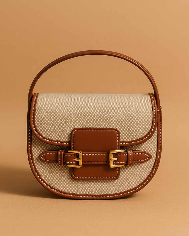 Bolso Beige con detalles en cafe y hebilla dorada