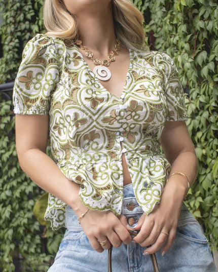 Blusa verde oliva manga corta