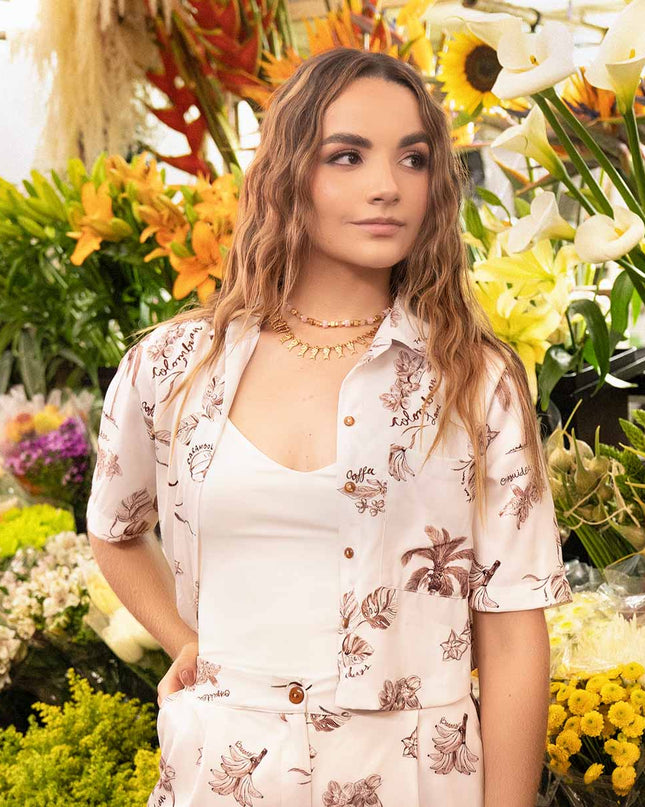 Camisa manga corta avena estampado