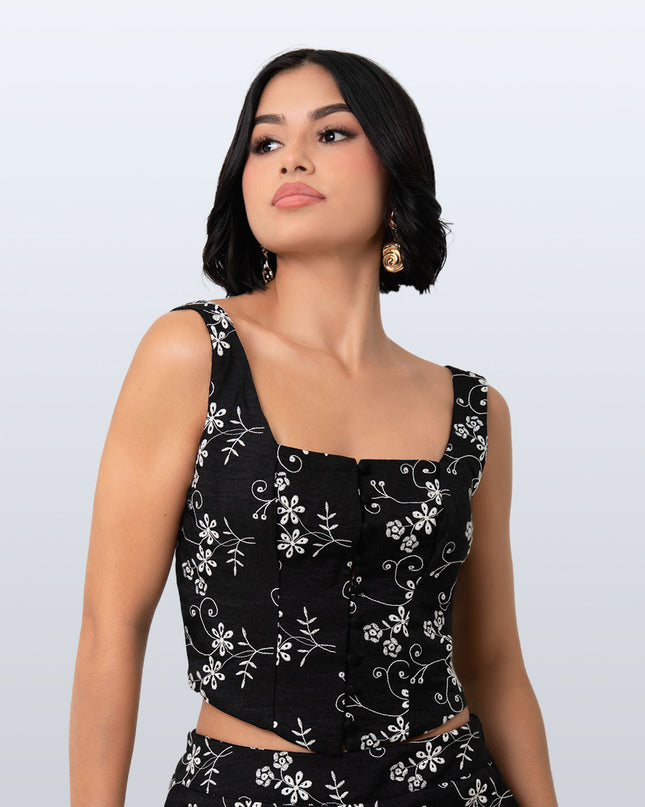 Conjunto negro bordado floral