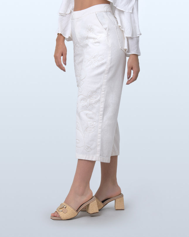 Jean Culotte natural bordado