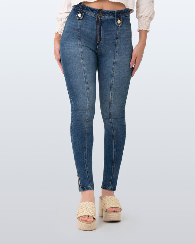 Jean Skinny tiro alto oscuro abertura en bota