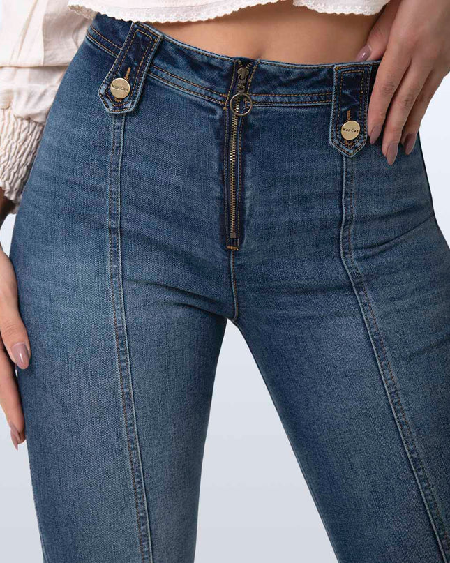 Jean Skinny tiro alto oscuro abertura en bota