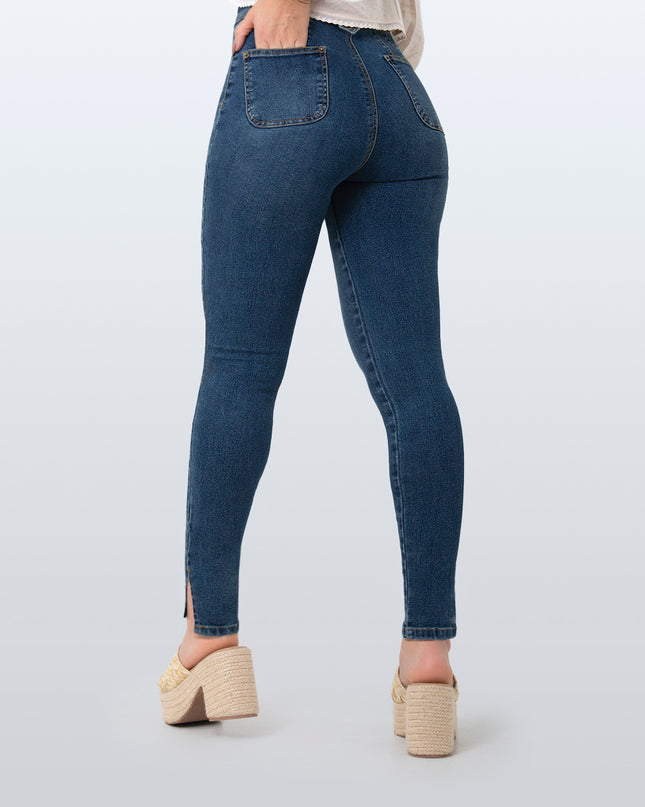 Jean Skinny tiro alto oscuro abertura en bota