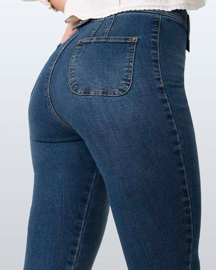 Jean Skinny tiro alto oscuro abertura en bota