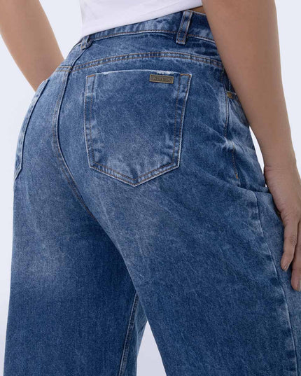 Jean straight tiro alto oscuro